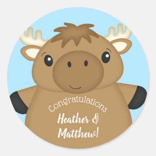 Moose Baby shower Blue Ronde Sticker (Voorkant)