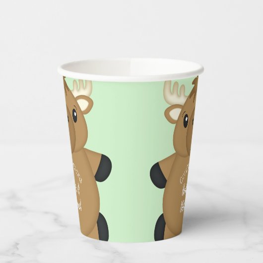 Moose Baby shower Green Papieren Bekers (Links)