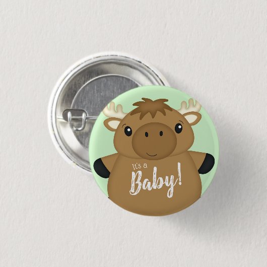 Moose Baby shower Green Ronde Button 3,2 Cm (Voorkant /achterkant)