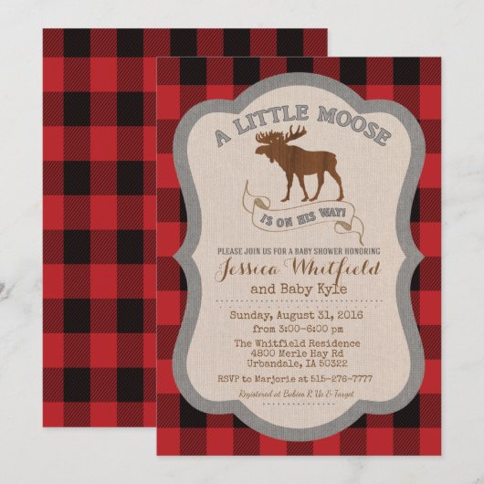 Moose Baby shower Invitation Kaart (Voorkant / Achterkant)