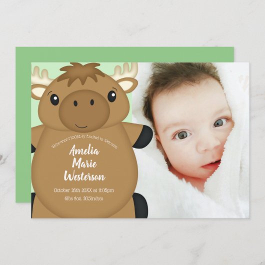Moose Baby shower Kaart (Voorkant / Achterkant)