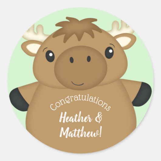 Moose Baby shower Ronde Sticker (Voorkant)