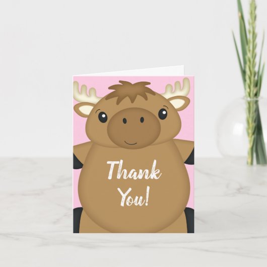 Moose Baby shower Roze Bedankkaart (Voorkant)
