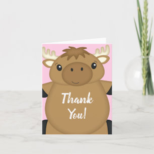 Moose Baby shower Roze Bedankkaart