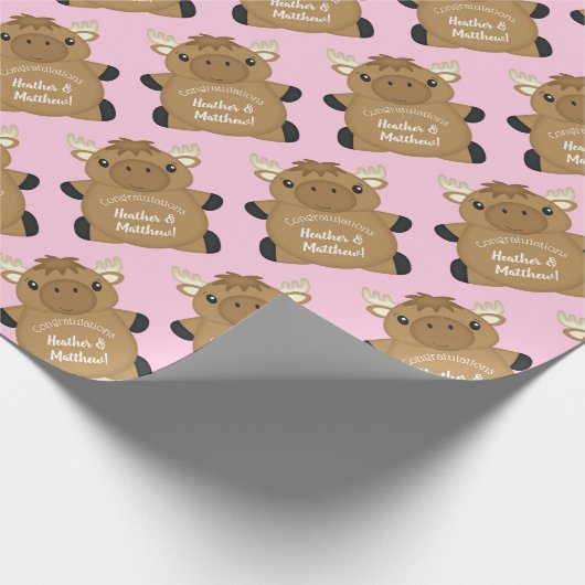 Moose Baby shower Roze Cadeaupapier (Hoek)