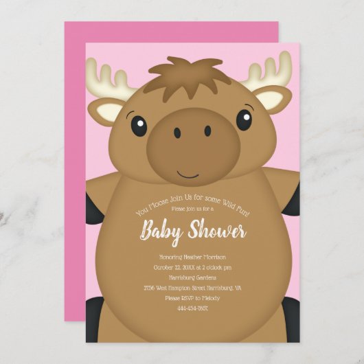 Moose Baby shower Roze Kaart (Voorkant / Achterkant)