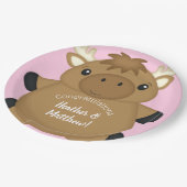 Moose Baby shower Roze Papieren Bordje (Gekanteld)