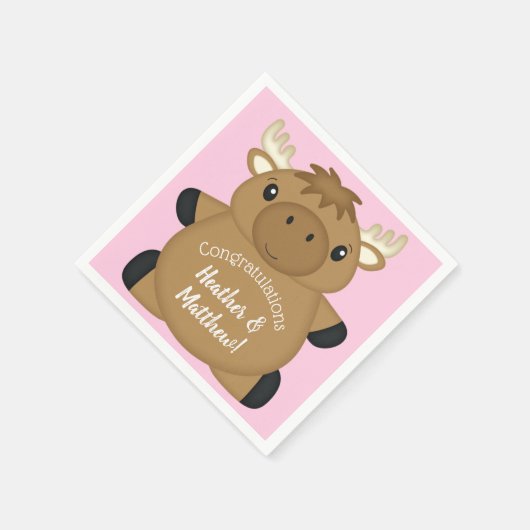 Moose Baby shower Roze Servet (Hoek)