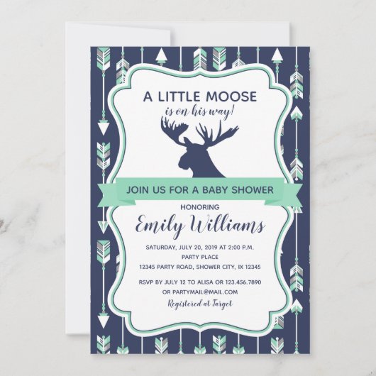 Moose baby shower uitnodiging voor jongens (Voorkant)