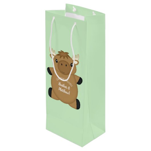 Moose Baby shower Wijn Cadeautas (Achterkant Gekanteld)