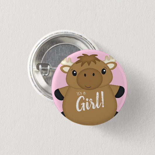 Moose Baby shower Woodland Ronde Button 3,2 Cm (Voorkant /achterkant)