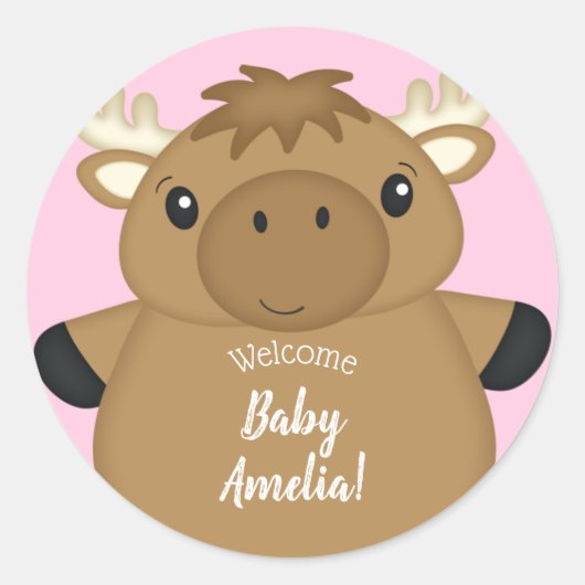 Moose Baby shower Woodland Ronde Sticker (Voorkant)