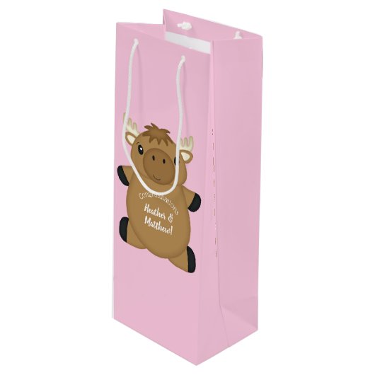 Moose Baby shower Woodland Wijn Cadeautas (Voorkant Gekanteld)