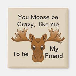 Moose be Crazy Magnet, vriend, humor gezegde Magneet