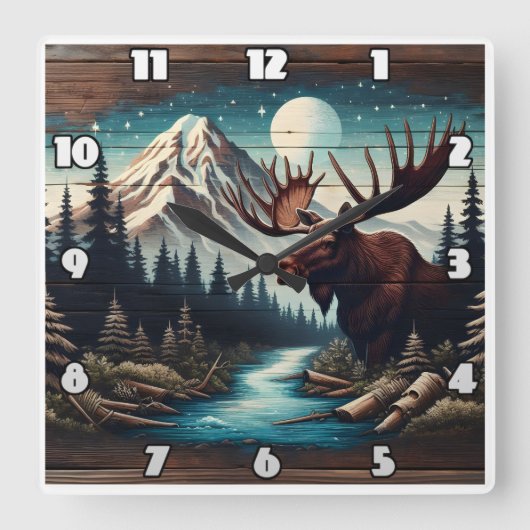 Moose beroemd gemaakt door Mountain Stream Under F Vierkante Klok (Voorkant)