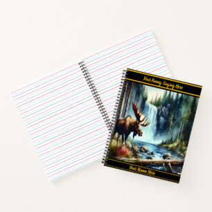 Moose bij een herfst waterval notitieboek