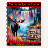 Moose bij een levendige waterval en meer notitieboek (Voorkant)