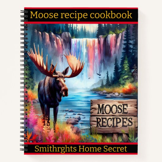 Moose bij een levendige waterval en meer notitieboek (Voorkant)