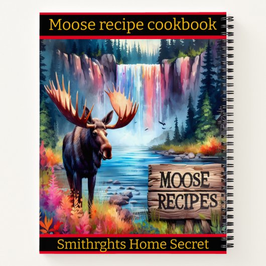Moose bij een levendige waterval en meer notitieboek (Achterkant)