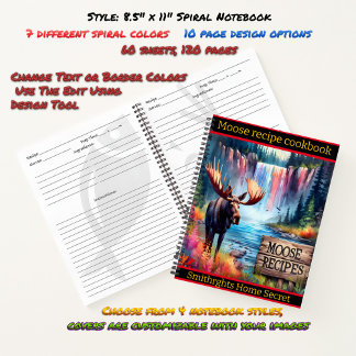 Moose bij een levendige waterval en meer notitieboek