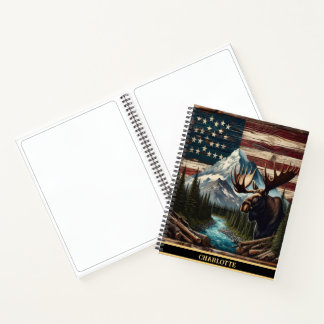 Moose bij een rivier in een patriottische scène notitieboek