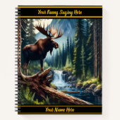 Moose bij een rustige bergstroom bij zonsopgang notitieboek (Voorkant)
