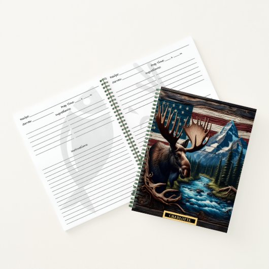 Moose bij een rustige rivier en bergen notitieboek (Binnen)