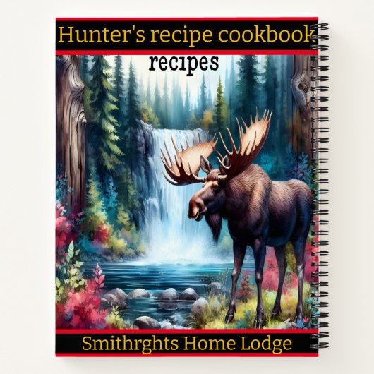 Moose bij een serene waterval en bomen notitieboek (Achterkant)