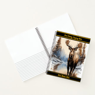 Moose bij een serene winterrivier notitieboek