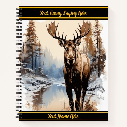 Moose bij een serene winterrivier notitieboek (Voorkant)