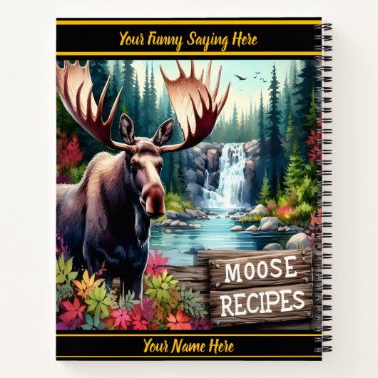 Moose bij een waterval en levendige bomen notitieboek (Achterkant)