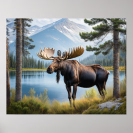 Moose bij Lake 1 Poster
