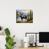 Moose bij Lake 2 Poster (Thuiskantoor)