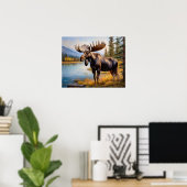 Moose bij Lake 3 Poster (Thuiskantoor)
