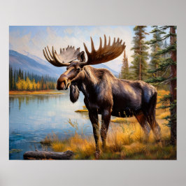 Moose bij Lake 3 Poster