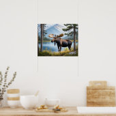 Moose bij Lake 4 Poster (Keuken)