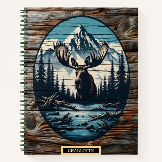 Moose bij rustig bergmeer notitieboek (Voorkant)