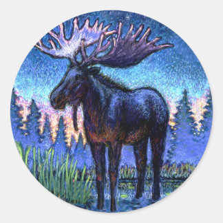 Moose bij zonsopgang ronde sticker
