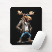 Moose Biker Rebel in Leather Jacket Cool Style Art Muismat (Met muis)
