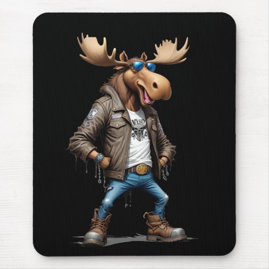 Moose Biker Rebel in Leather Jacket Cool Style Art Muismat (Voorkant)