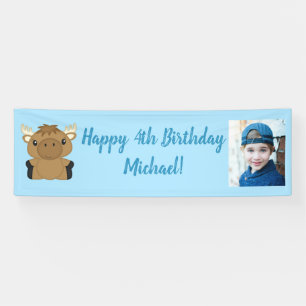 Moose Birthday Party Blue Banner met foto