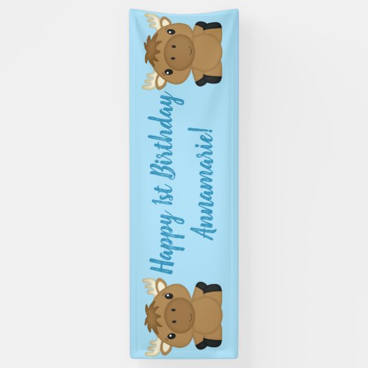 Moose Birthday Party Blue Spandoek (Verticaal)