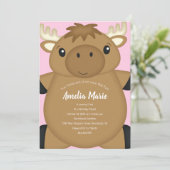 Moose Birthday Party Pink Kaart (Staand voorkant)