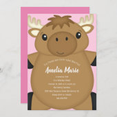 Moose Birthday Party Pink Kaart (Voorkant / Achterkant)