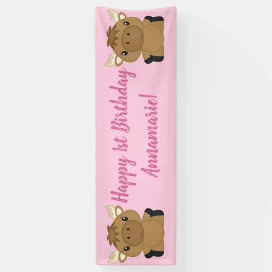 Moose Birthday Party Pink Spandoek (Verticaal)