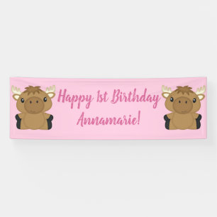 Moose Birthday Party Pink Spandoek
