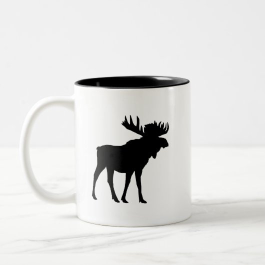 Moose Black Silhouette Mountain Living Tweekleurige Koffiemok (Links)