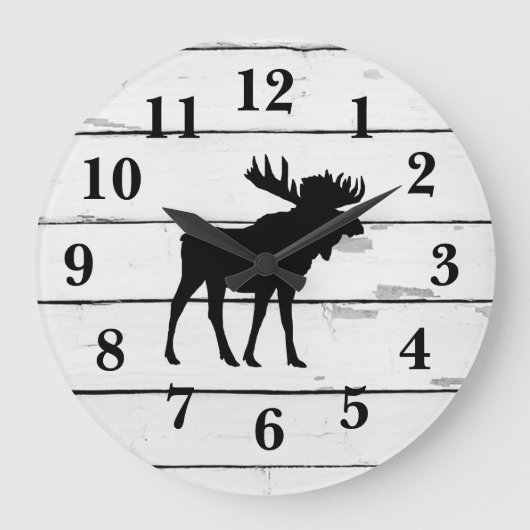 Moose Black Silhouette Shiplap Rustic Decor Grote Klok (Voorkant)