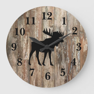 Moose Black Silhouette Shiplap Rustic Decor Large Grote Klok