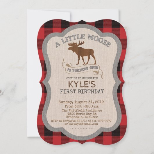 Moose Boy 1e verjaardag uitnodiging (Voorkant)